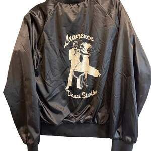Vtg 80s Satin Jacket sz XL Pla-Jac by Dunbrooke Windbreaker Square Dance Black